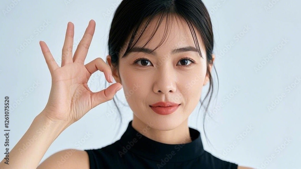Portraits of young model with ok fingers sign Portraits of young model with ok fingers sign