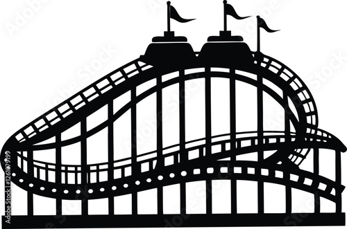 Rollercoaster silhouette vector. Rollercoaster Black flat icon illustration,Roller coaster clip art