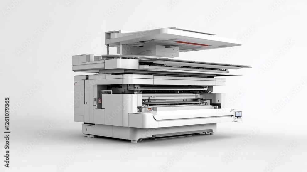 Textile printing machine, industrial, factory, automated, process, white background, manufacturing, production Textile printing machine, industrial, factory, automated, process, white background, manufacturing, production