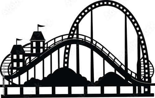 Rollercoaster silhouette vector. Rollercoaster Black flat icon illustration,Roller coaster clip art
