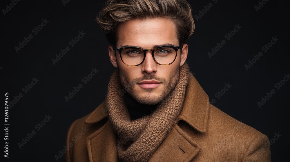 Obraz premium Captivating portrait of a stylish young man exuding confidence in a cozy autumn outfit with warm tones