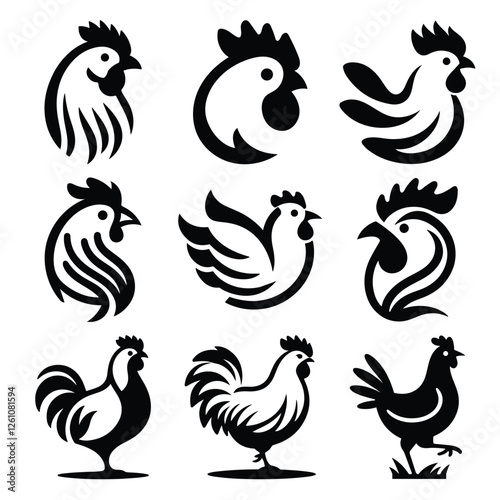 Hen silhouette isolated on white background. Chicken head design vector art, chicken animal vector illustration photo