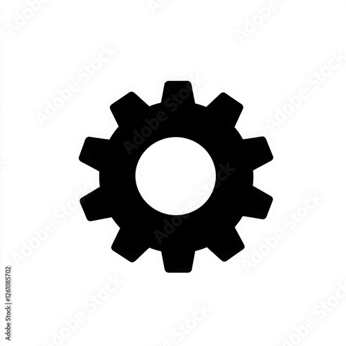Black and White Gear Icon in Monochrome Design