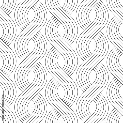 Vector seamless texture. Modern geometric background with interesting curved stripes.