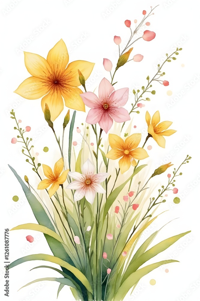 Naklejka premium watercolour bouquet of spring flowers on white