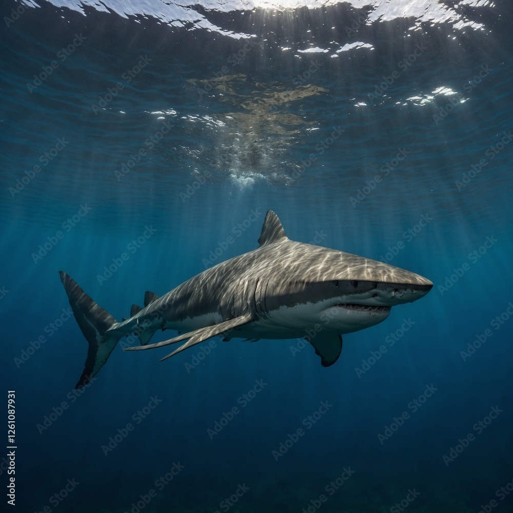 Naklejka premium A shark swimming just below the surface.