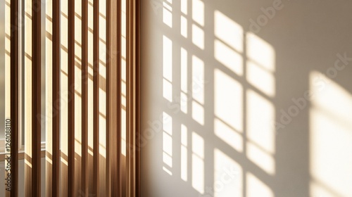 Wallpaper Mural Wooden blinds and sunlight cast shadows on a wall Torontodigital.ca