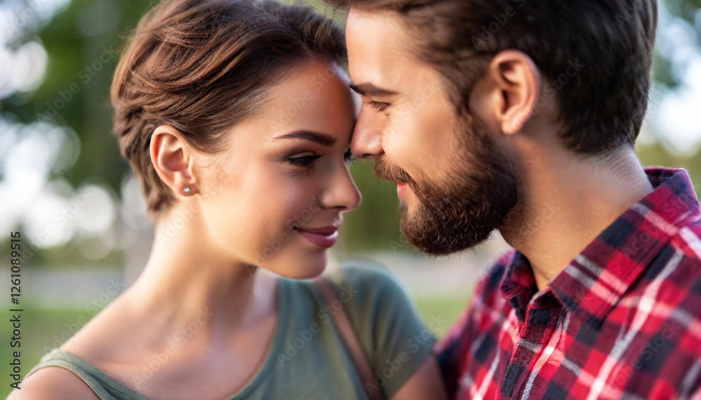 Close-up portrait of a couple looking at each other in quiet adoration, their expressions filled with love and trust. Close-up portrait of a couple looking at each other in quiet adoration, their expressions filled with love and trust.