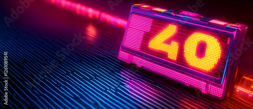 40 birthday celebration original retro vibe background with pink number over old-school neon 90s style disco background photo