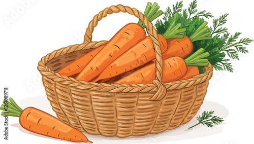 Carrot in wicker basket in white background vector design, Carrot vector design