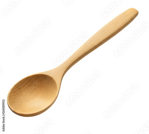 A closeup view of a wooden teaspoon highlights its smooth texture and natural grain