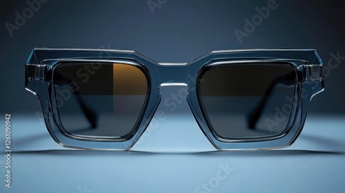 Stylish transparent sunglasses reflecting modern aesthetics with a sleek design and unique geometric shape photo