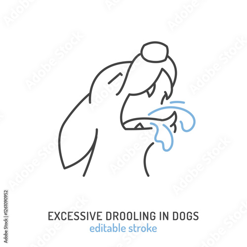 Escessive drooling in dogs. Editable isolated vector illustration