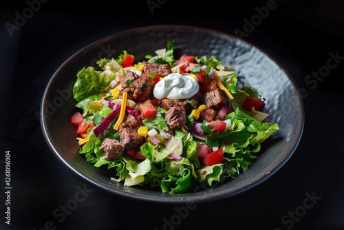 Flavorful Plate of Spicy Beef Patty Taco Salad with Pico De Gallo