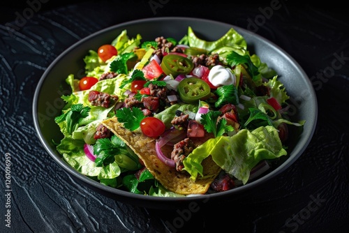 Crunchy Ground Beef Topped Romaine Lettuce Salad