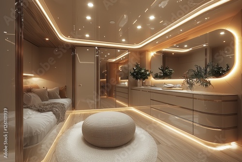 Luxury modern dressing room design contemporary home interior inspiration sleek environment cozy viewpoint high fidelity concept