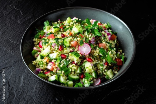 Olive oil and pomegranate seeds bring richness to this tabbouleh