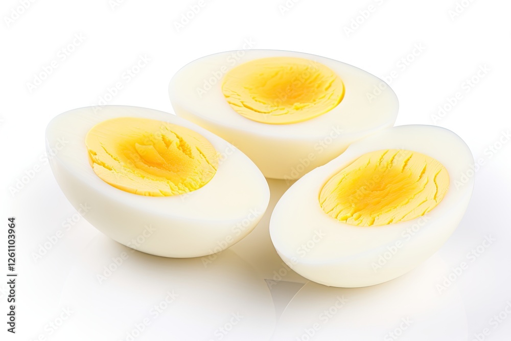 Slice of boiled egg on white background Slice of boiled egg on white background