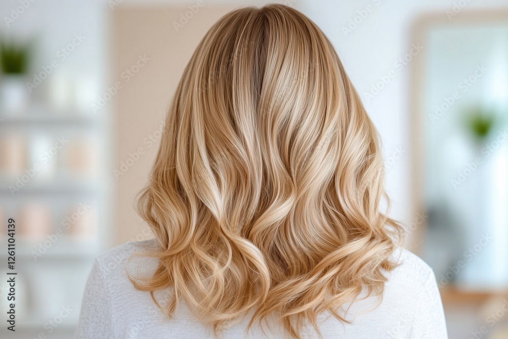 Perfekt gestylte blonde Locken im Friseursalon

