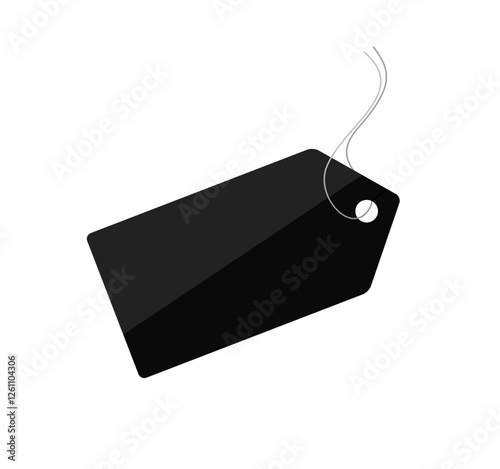 Blank Black Price Tag With String Attached on Transparent Background. Vector Illustration