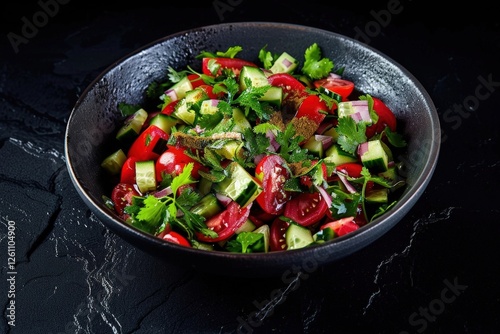Colorful Plate of Tomato Salad with Herbs and Vinaigrette