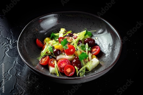 Artistic Composition of White Plate Tomato Fennel