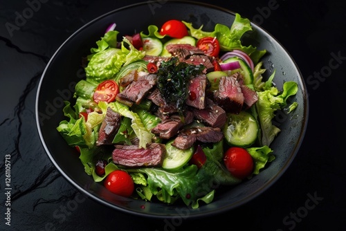 Perfectly Cooked Grilled Beef on Romaine Lettuce Salad