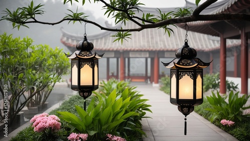 lantern in the garden , AI Generated.