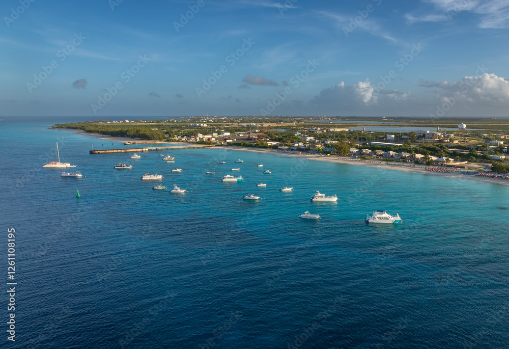 Obraz premium Exposure done at Sunrise while arriving at Grand Turk by Cruise Ship, with views of the Governor's Beach with its amazing water colours, Turks and Caicos