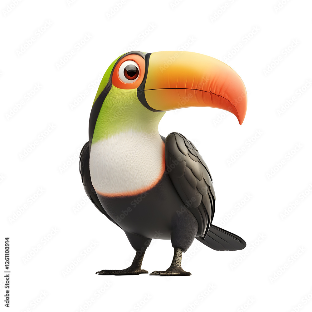 Naklejka premium Cute Cartoon Toucan Facing Forward on Transparent Background