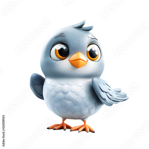 Cute Cartoon Bird with Large Eyes Looking Up
