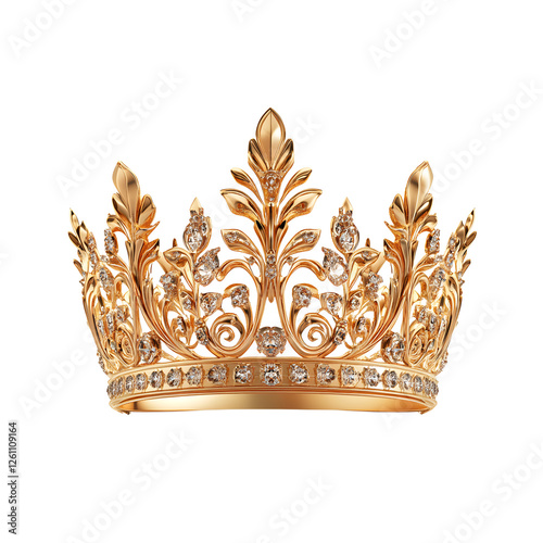 Luxurious Gold Crown with Sparkling Diamonds isolated on transparent background