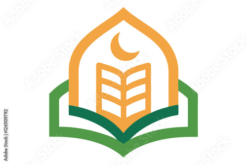 Islamic Education Logo with Open Book and Mosque Elements, Islamic logo vector illustration, logo design 