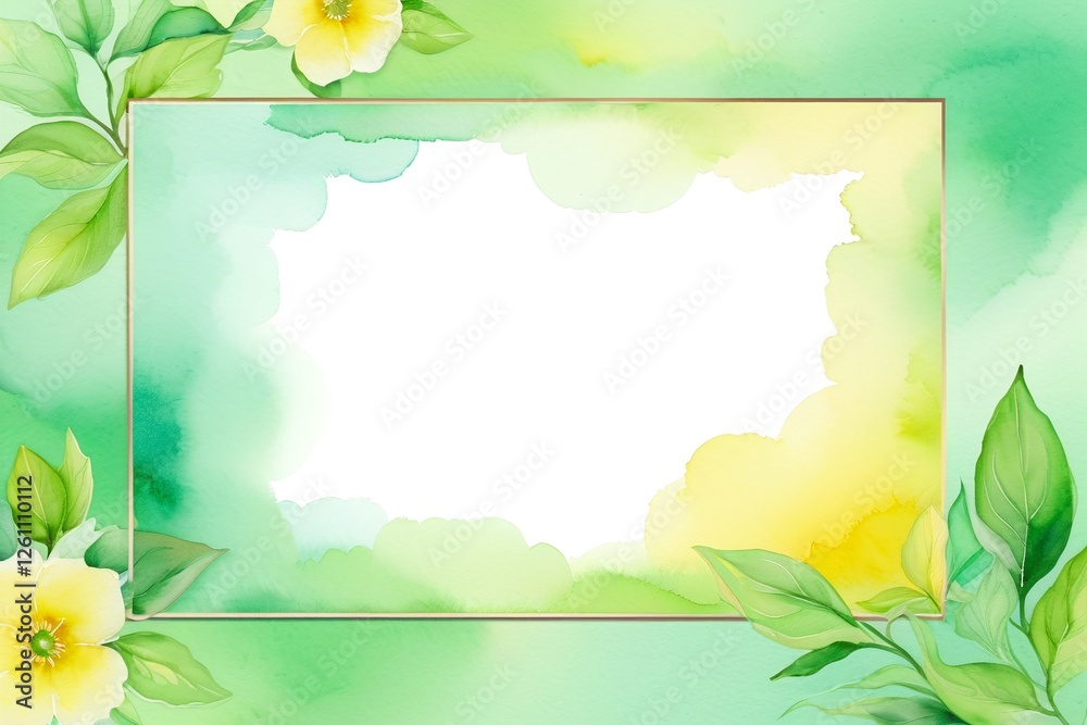 Obraz premium Watercolor Floral Frame with Green and Yellow Background Design