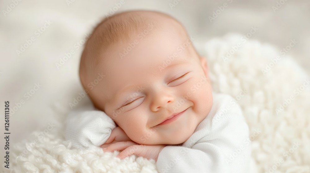 Happy Baby Sleeping, Soft White Blanket, Peaceful Scene, for Nursery Decor Happy Baby Sleeping, Soft White Blanket, Peaceful Scene, for Nursery Decor
