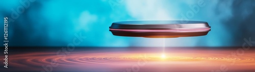 Futuristic superconductor levitating above a magnetic field, quantum energy transfer photo