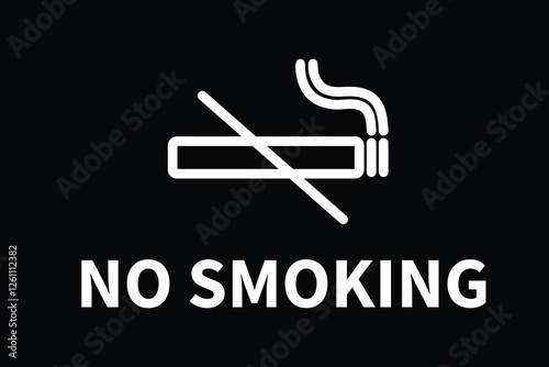 White no smoking sign featuring a crossed-out cigarette icon on a black background, indicating areas where smoking is prohibited. 