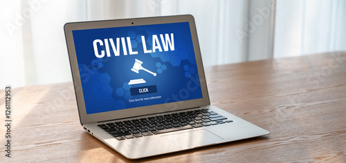 Civil law brisk information showing on computer screen for Common Justice Legal Regulation Rights Concept photo