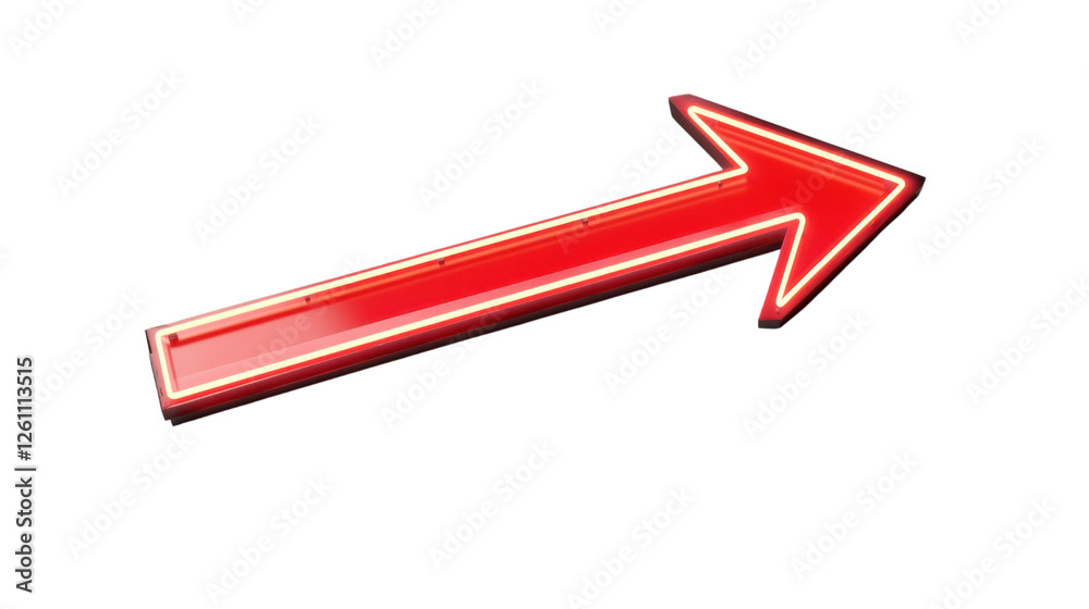 Red neon arrow sign pointing right on transparent background Red neon arrow sign pointing right on transparent background