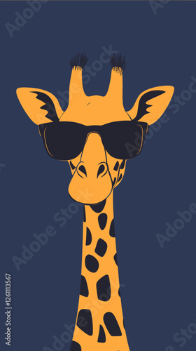 Cool Giraffe in Sunglasses Minimalist Summer Illustration SVG Vector Art