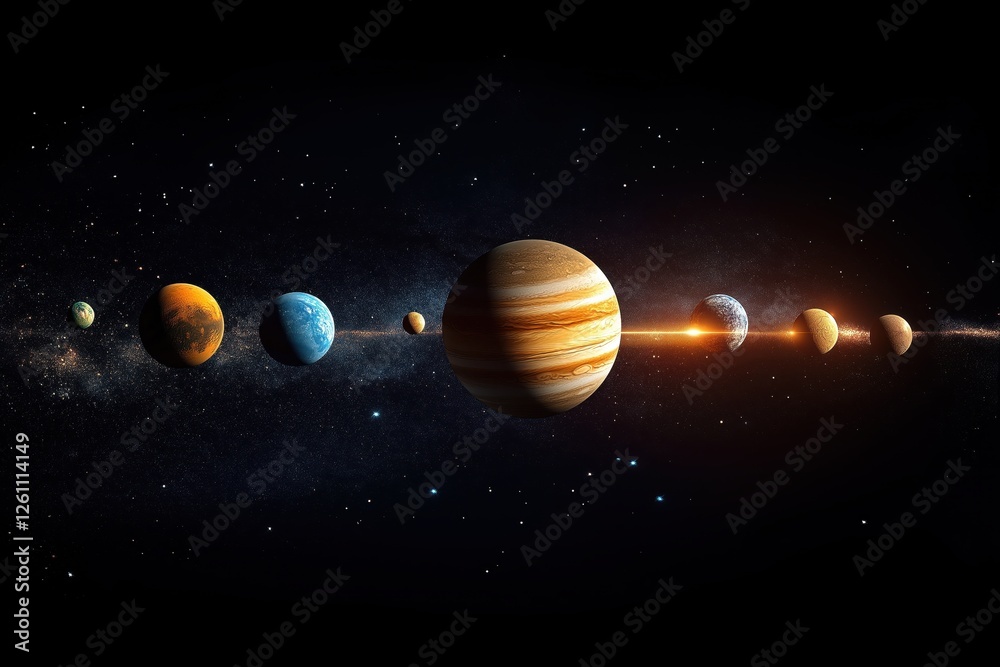 Fototapeta premium Star and Planets in Orbit: Celestial Mechanics, Solar System, Astronomy