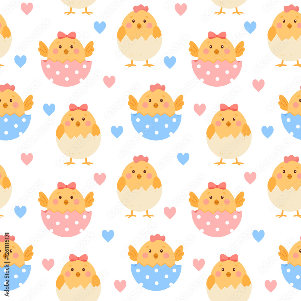 Obraz premium Seamless pattern with cute yellow chickens
