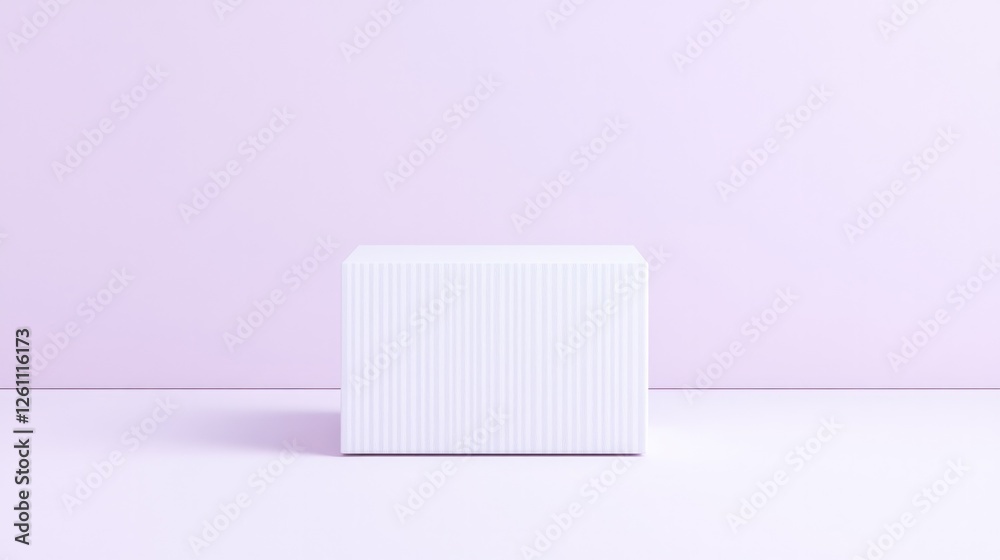 rectangular cardboard box with finish displayed on soft lavender solid background with natural shadows and copy space