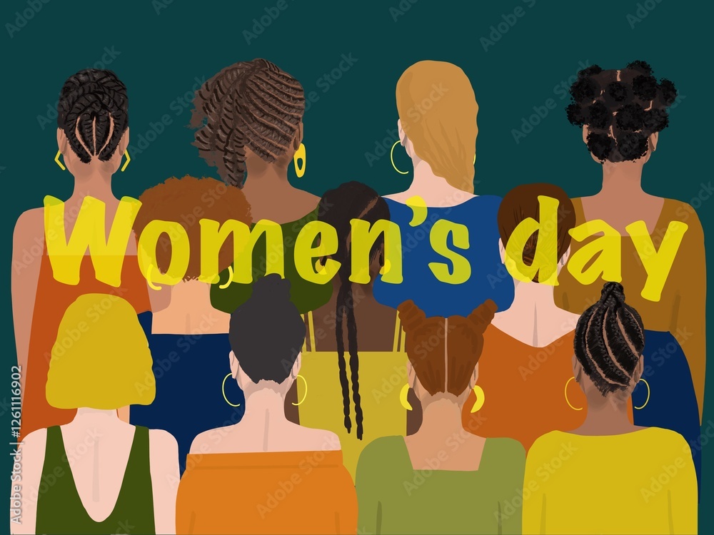 Fototapeta premium Journée internationale des femmes diversité bannière fond vert 8 mars illustration
