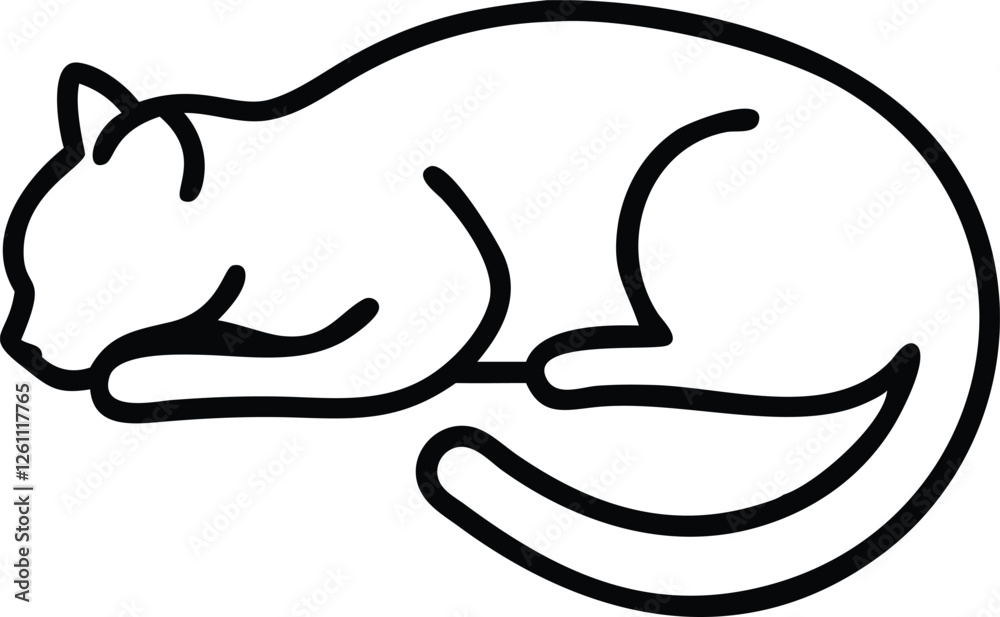 Silhouette vector of a curled-up cat sleeping with a tail wrapped around. Silhouette vector of a curled-up cat sleeping with a tail wrapped around.
