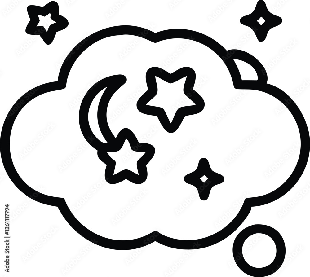 Silhouette vector of a dream bubble with stars and moons inside. Silhouette vector of a dream bubble with stars and moons inside.