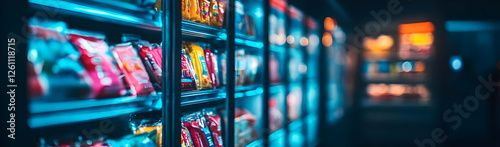 Snacks in vending machine at night