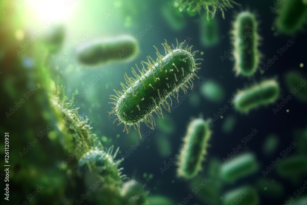 Fototapeta premium Microscopic World High-Resolution 3D Render of Bacteria, Unveiling Cellular Structures and Microbial Life