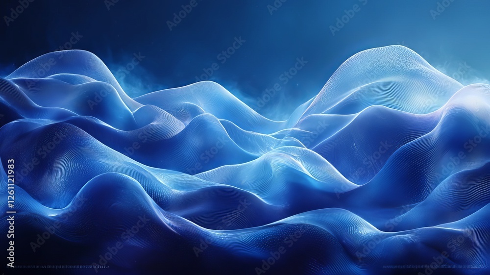 Obraz premium Abstract blue waves flowing gracefully, creating a serene and tranquil atmosphere, perfect for backgrounds in wellness, technology, or creative projects.