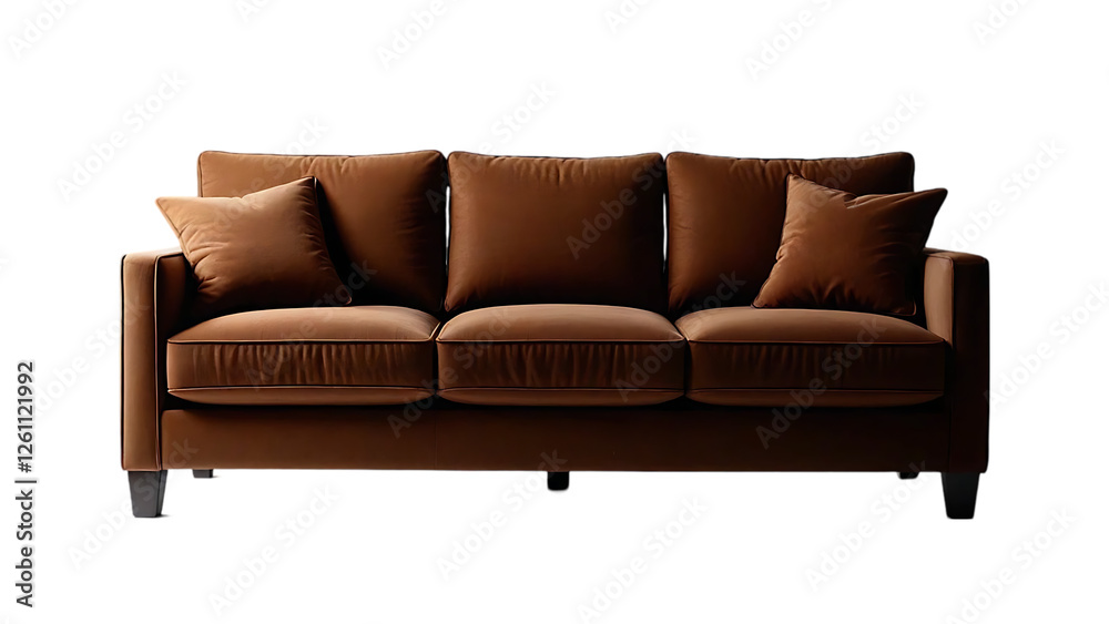 Fototapeta premium A brown sofa with clean lines isolated on transparent background
